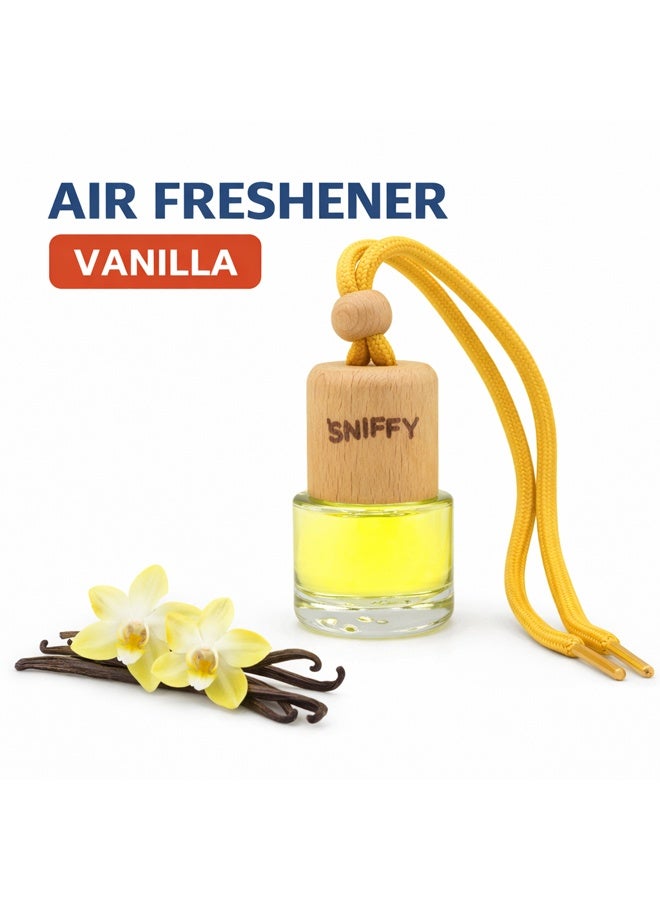 Sniffy Vanilla Hanging Car Air Freshener Bottle Long Lasting Organic Fragrance Oil Diffuser for Car Rear View Mirror, Home, Bedroom, Office - Image 1