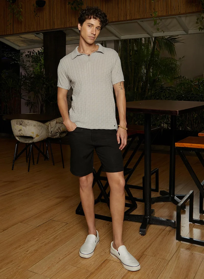 Campus Sutra Men's Cloud Grey Brick-Textured Polo T-Shirt