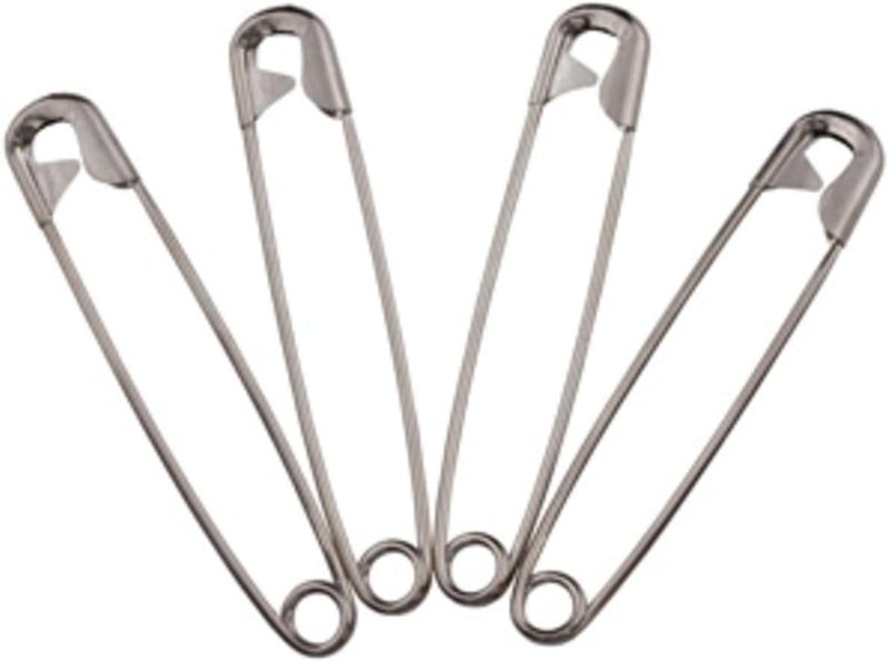 Adult Sized Cloth Diapering Pins - Jumbo 3-Inch Size - 4 Pack - Nickle Plated with Locking Heads
