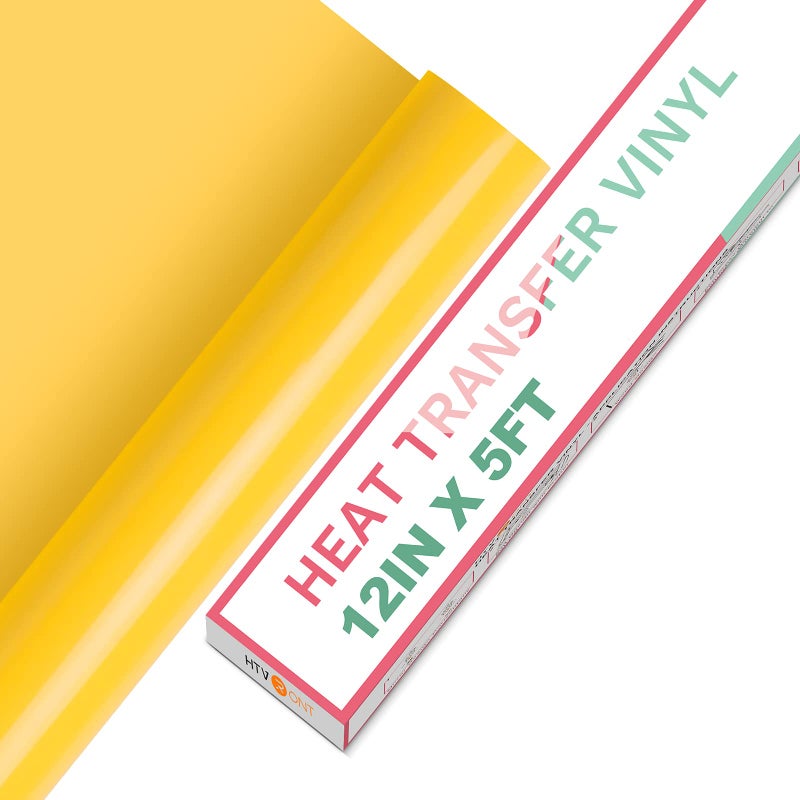 HTVRONT HTV Vinyl Rolls Heat Transfer Vinyl  12 x 5ft Yellow HTV Vinyl for Shirts Iron on Vinyl for All Cutter Machine  Easy to Cut  Weed for Heat Vinyl Design Yellow
