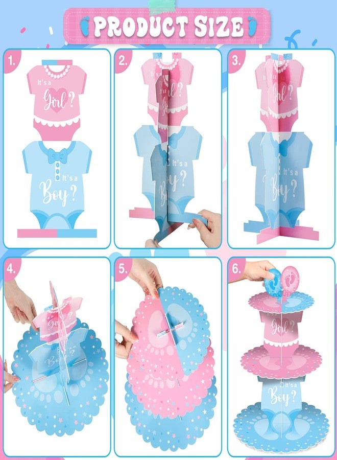 Faccito Gender Reveal Party Cupcake Stand Decorations, Blue and Pink 3 Tier Baby Shower Cupcake Toppers Tower Cardboard Supplies for Boy Girl Baby Gender Reveal Birthday Party Favors (Footprint) - Image 4