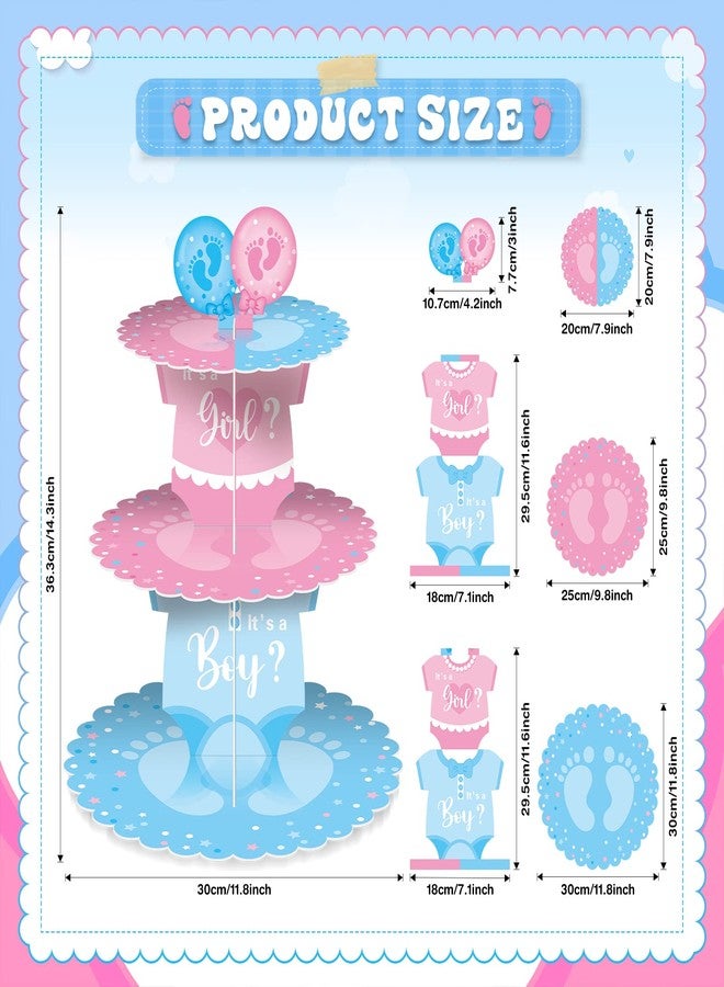 Faccito Gender Reveal Party Cupcake Stand Decorations, Blue and Pink 3 Tier Baby Shower Cupcake Toppers Tower Cardboard Supplies for Boy Girl Baby Gender Reveal Birthday Party Favors (Footprint) - Image 2