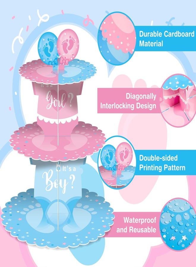 Faccito Gender Reveal Party Cupcake Stand Decorations, Blue and Pink 3 Tier Baby Shower Cupcake Toppers Tower Cardboard Supplies for Boy Girl Baby Gender Reveal Birthday Party Favors (Footprint) - Image 3
