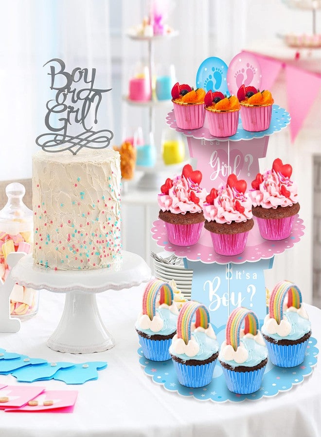 Faccito Gender Reveal Party Cupcake Stand Decorations, Blue and Pink 3 Tier Baby Shower Cupcake Toppers Tower Cardboard Supplies for Boy Girl Baby Gender Reveal Birthday Party Favors (Footprint) - Image 5