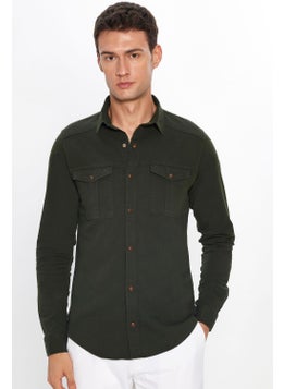 Tudors Men's Slim Fit Slim Fit Long Sleeve Denim Washed Double Pocket Khaki Sport Collar Shirt  - Image 2