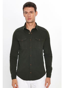 Tudors Men's Slim Fit Slim Fit Long Sleeve Denim Washed Double Pocket Khaki Sport Collar Shirt  - Image 3