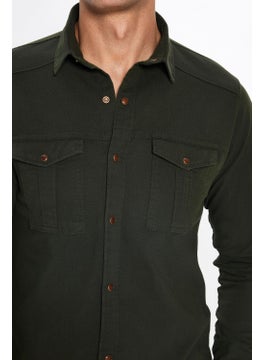Tudors Men's Slim Fit Slim Fit Long Sleeve Denim Washed Double Pocket Khaki Sport Collar Shirt  - Image 4