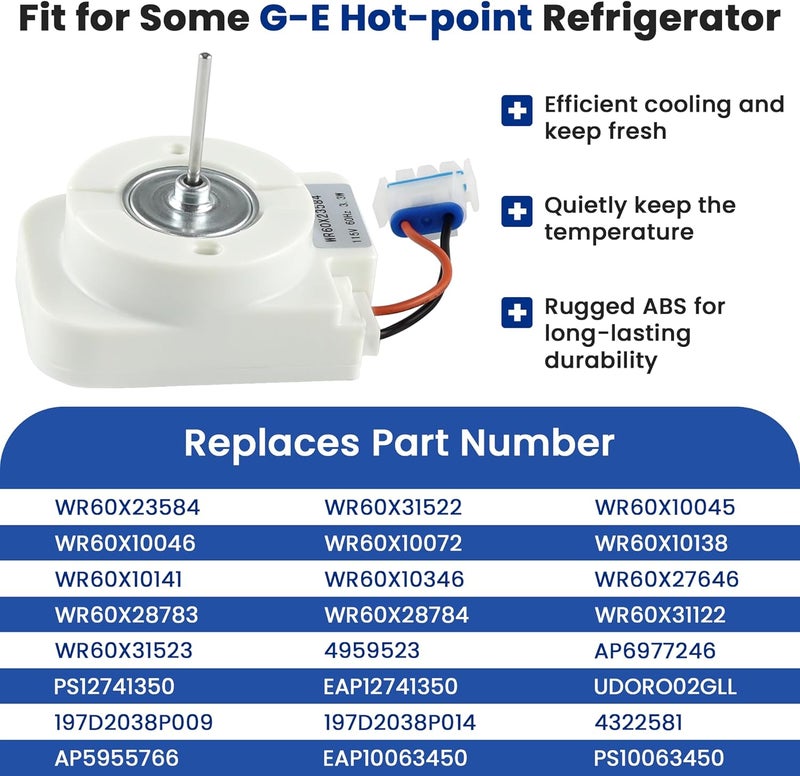 Fetechmate محرك مروحة المبخر WR60X31522 بديل لثلاجة G-E - بديل WR60X23584، PS12741350، AP6977246، 4959523، SM10141 - بديل محرك مروحة الثلاجة - ضمان لمدة سنة من قبل - Image 3