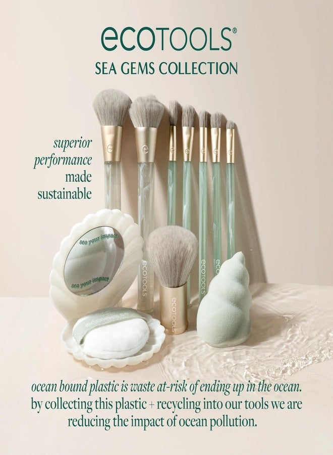 EcoTools Sea Gems Face Makeup Brush & Sponge 4 Piece Set, Eco-Friendly Makeup Brushes & Makeup Sponge, For Foundation, Blush, Contour, & Setting Powder, Recycled Plastic, Cruelty-Free Tools - Image 4