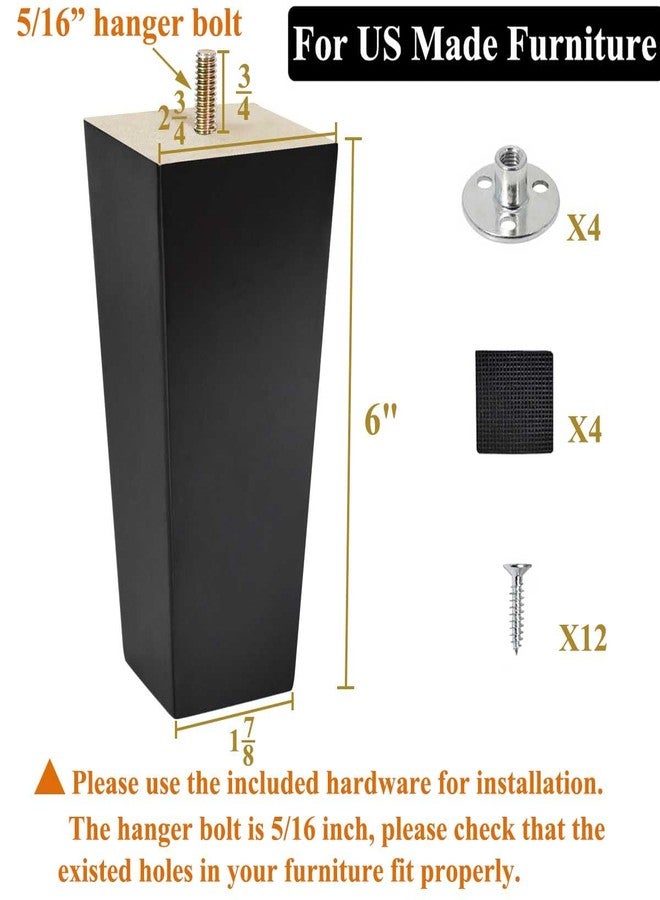 AORYVIC Wood Furniture Legs 6 inch high, 4 Pack Black Couch Legs, Pyramid- Shaped Replacement Furniture Legs for Sofa, Loveseat, Ottoman, Sectional, Dresser, Recliner, Nightstand - Image 2