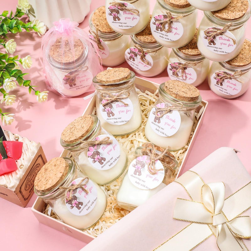 Threlaco 20 Pcs Bear Baby Shower Favors Party Candle Lavender Scented Glass Mason Jar Wax Candle Bulk for Guests Girl Boy Gender Reveal Party Gifts(Pink) - Image 4