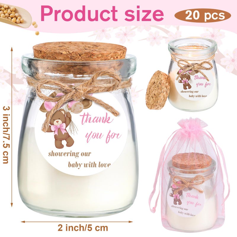 Threlaco 20 Pcs Bear Baby Shower Favors Party Candle Lavender Scented Glass Mason Jar Wax Candle Bulk for Guests Girl Boy Gender Reveal Party Gifts(Pink) - Image 2