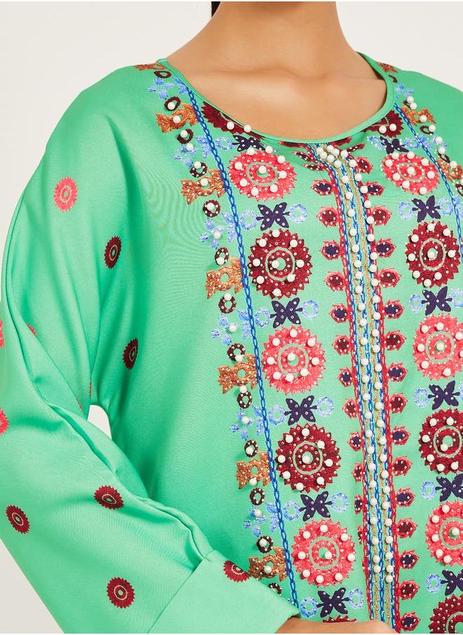 Styli - panel embroidery jalabiya with border at hem - Image 1
