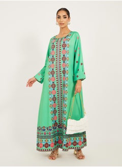 panel embroidery jalabiya with border at hem