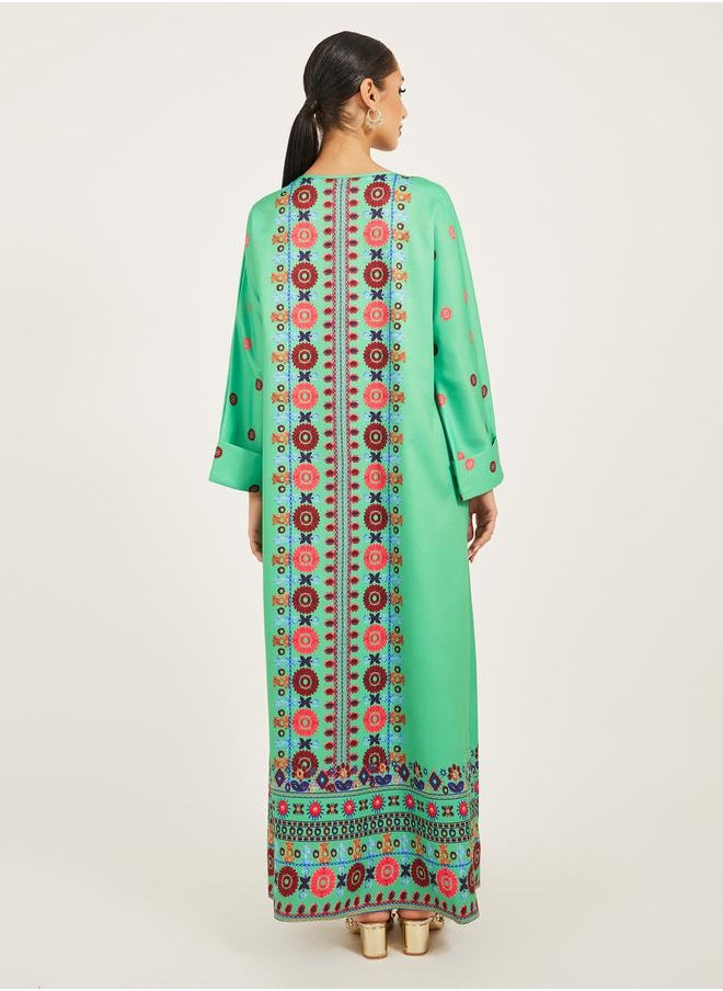 Styli - panel embroidery jalabiya with border at hem - Image 1