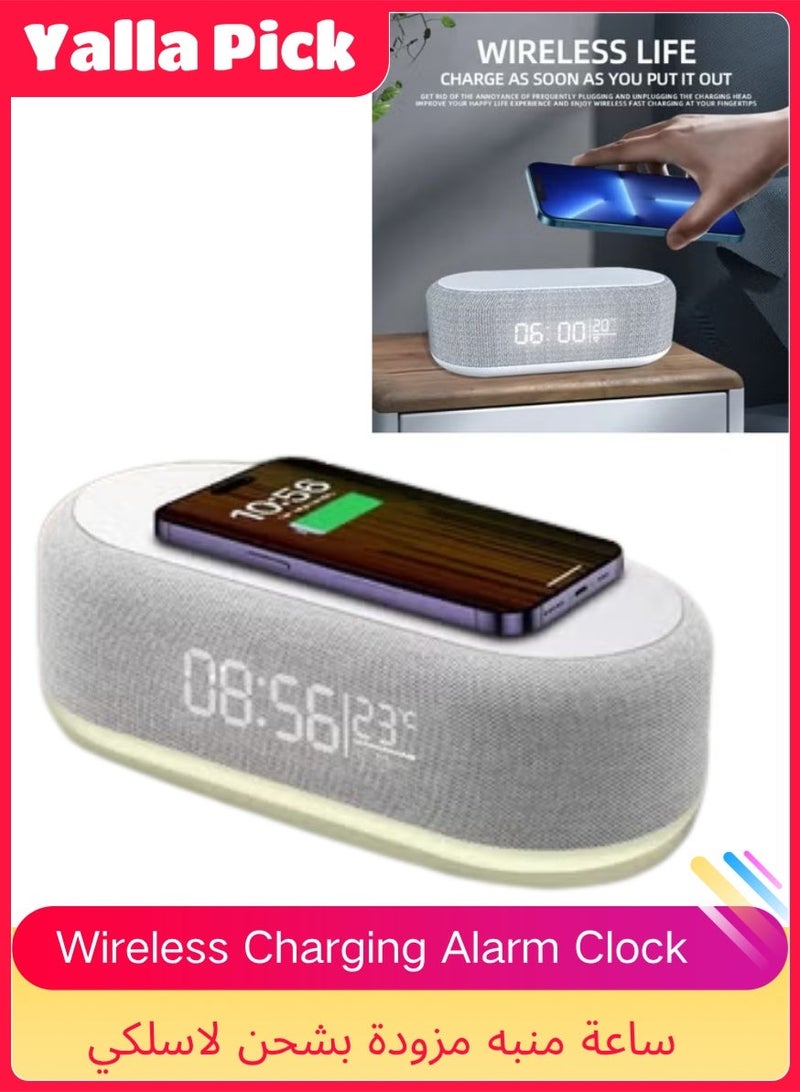 Yalla Pick 4-in-1 Wireless Charging Alarm Clock, Night Light with 3 Level Dimming, Digital Desk Clock with Thermometer for Bedroom Office Kitchen, Smart Gift - Image 1