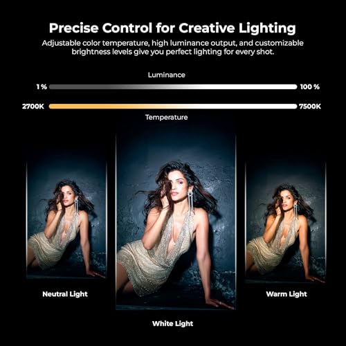 Digitek LED-D40W RGB LED Video Light with 174 LEDs, 2700K–7500K Temperature, 1–100% Luminance, 13 Creative Modes, Inbuilt 3200mAh Battery, Type-C Charging, Mini Tripod & Diffuser - Image 5