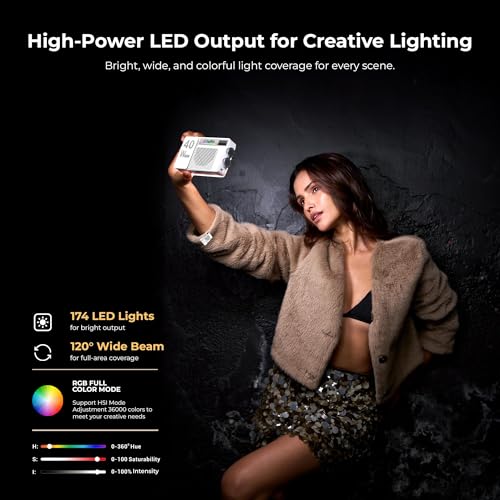 Digitek LED-D40W RGB LED Video Light with 174 LEDs, 2700K–7500K Temperature, 1–100% Luminance, 13 Creative Modes, Inbuilt 3200mAh Battery, Type-C Charging, Mini Tripod & Diffuser - Image 3