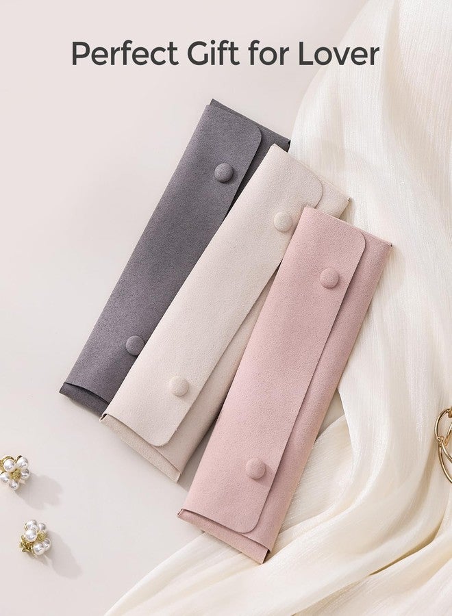 CASEGRACE 6 Pcs Velvet Travel Jewelry Roll Bag Organizer for Necklaces, Rings, Earrings, Retaining Buckle, Anti-tangle, Everyday Storage Bag (white) - Image 3