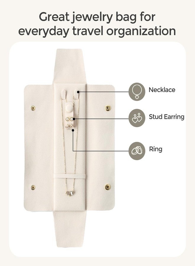 CASEGRACE 6 Pcs Velvet Travel Jewelry Roll Bag Organizer for Necklaces, Rings, Earrings, Retaining Buckle, Anti-tangle, Everyday Storage Bag (white) - Image 4
