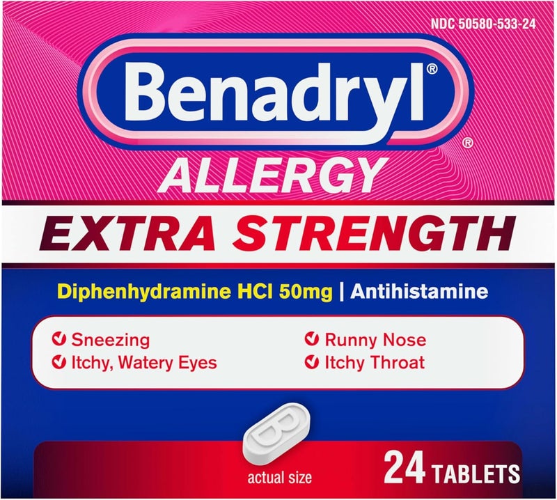 Benadryl أقراص بنادريل لتخفيف الحساسية 100 حبة  مضاد الهيستامين بقوة إضافية 50 ملغ ديفينهيدرامين 24 حبة - Image 5