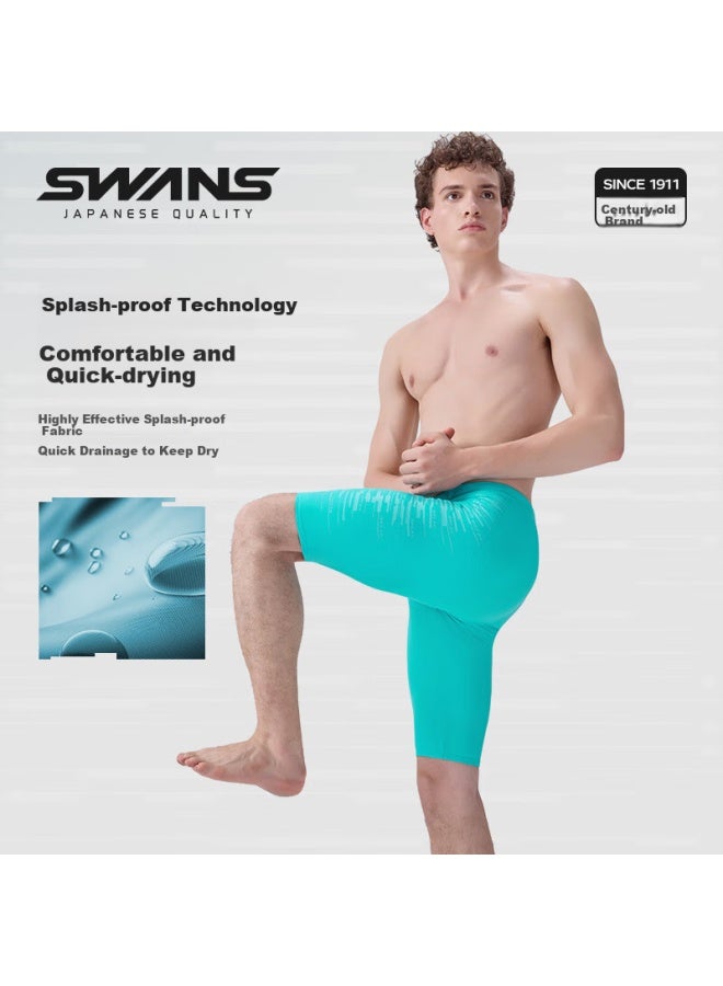 Speed Vision Suanshi Swans Men's Professional Sun Protection Knee-length Quick-dry Swim Shorts, Swimming Trunks, Diving Swimwear, Green, Size L - Image 2