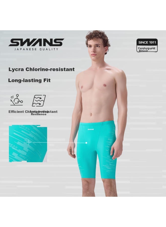 Speed Vision Suanshi Swans Men's Professional Sun Protection Knee-length Quick-dry Swim Shorts, Swimming Trunks, Diving Swimwear, Green, Size L - Image 1