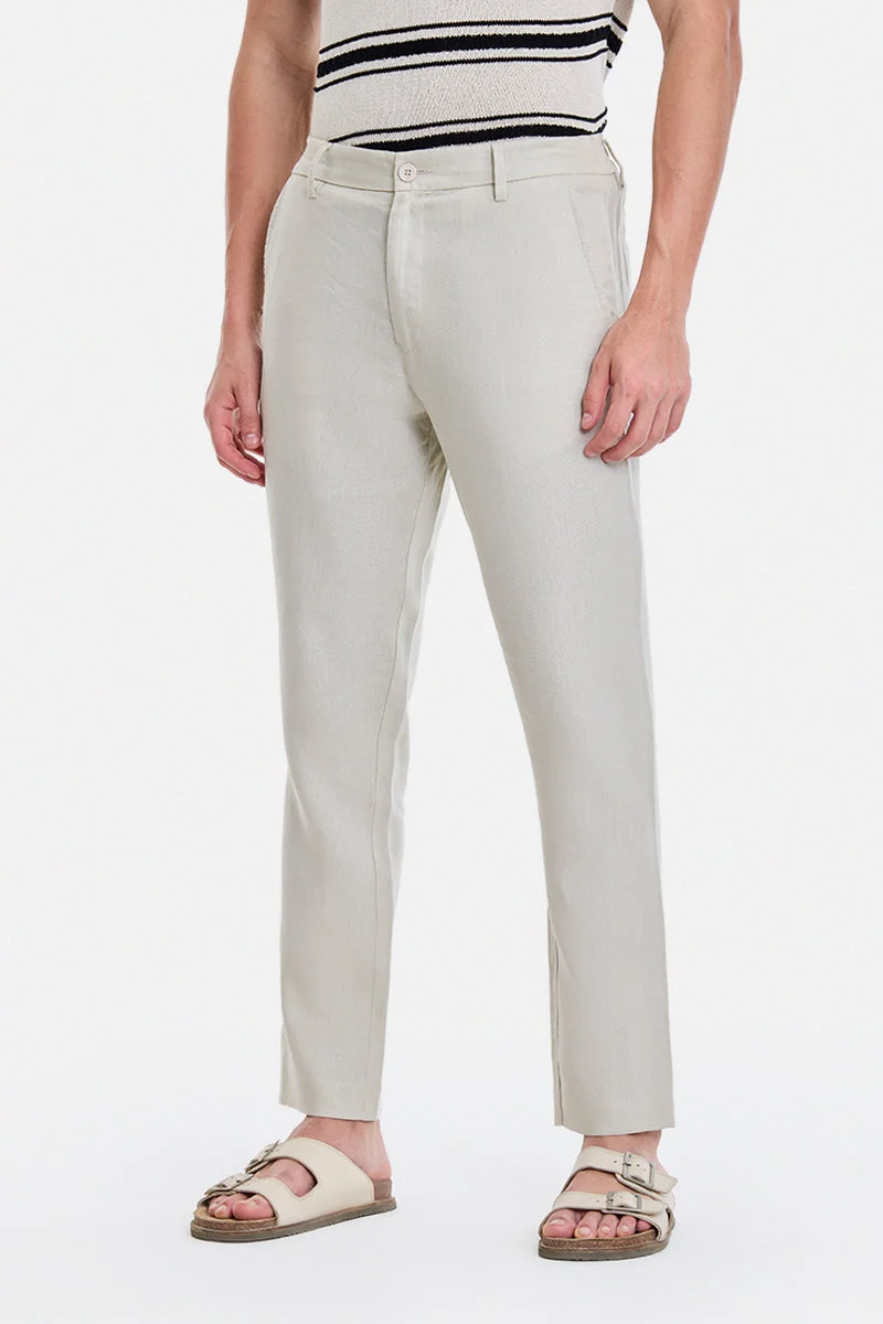 Snitch Beige Beige Solid Regular Fit Trousers for Men | Best Price UAE