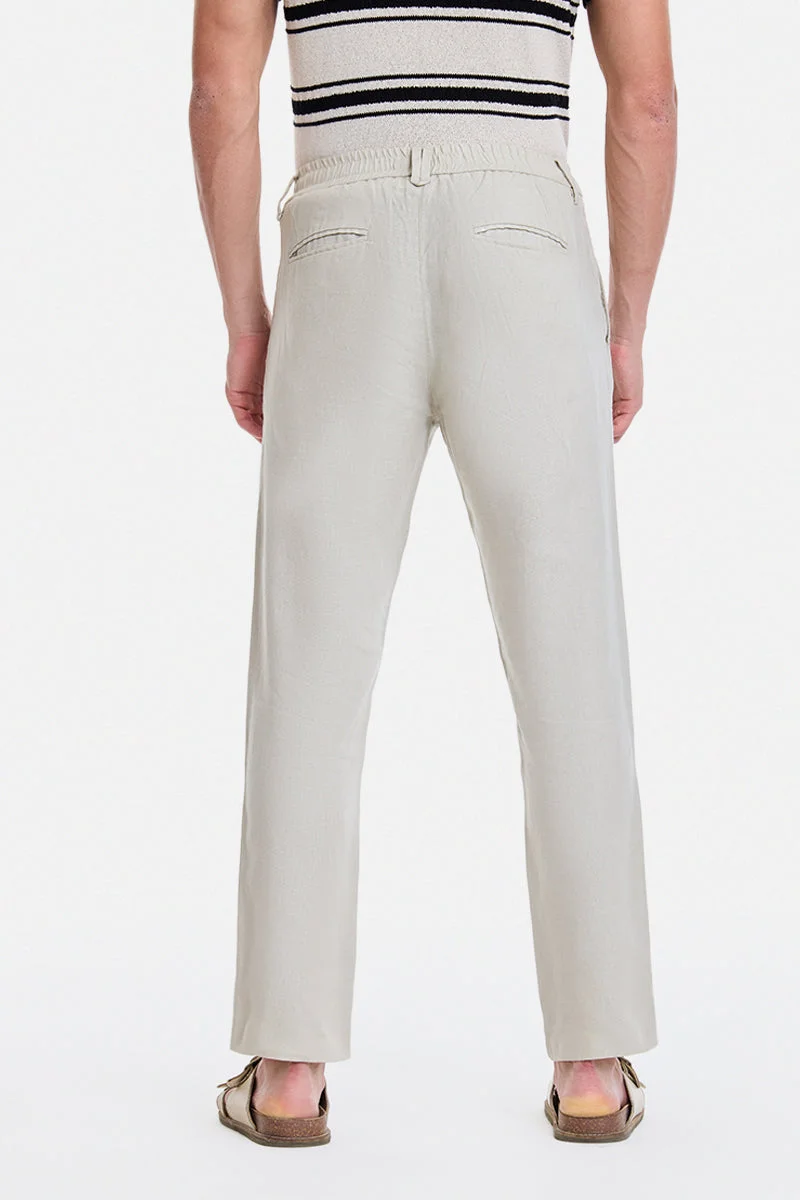 Snitch Beige Beige Solid Regular Fit Trousers for Men | Best Price UAE