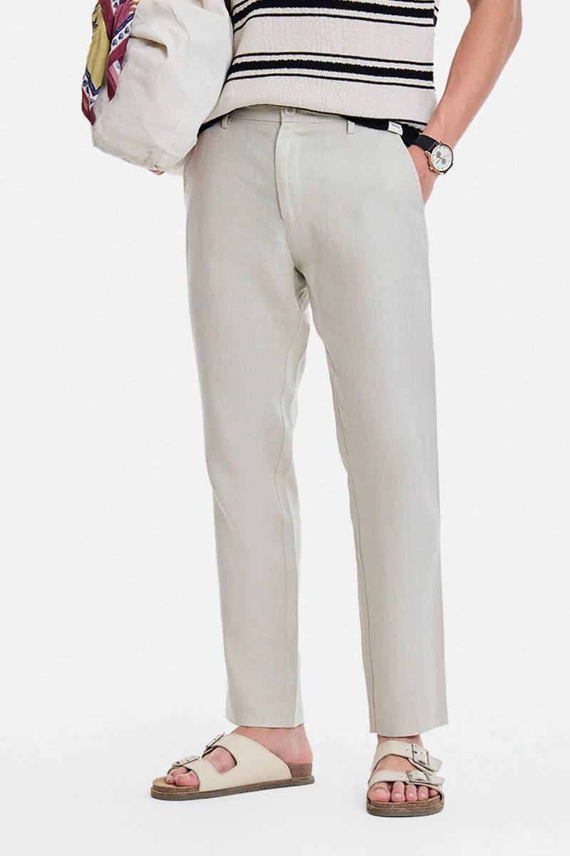 SNITCH Beige Solid Regular Fit Trousers