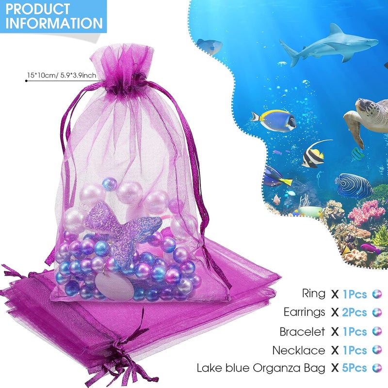 Jadive Mermaid Jewelry Set for Girls, 4 Pcs Mermaid Necklace Bracelet Ring Earrings for Kids Little Girls Christmas Halloween Dress up Pretend Play Supplies Birthday Gifts - Image 5