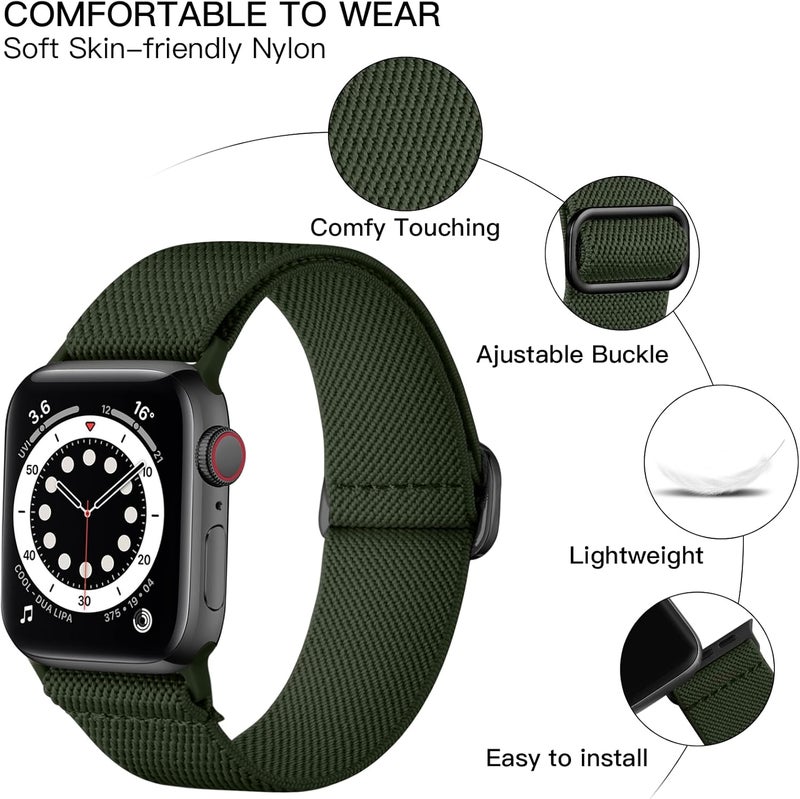 Lerobo Braided Band Compatible with Apple Watch Series 11 10 9 8 7 46mm 45mm 41mm Ultra SE 3 2 1 49mm Series 6 5 4 3 44mm 40mm 38mm 42mm Men iWatch Bands Women Stretchy Nylon Solo Loop Sport Strap - Image 2