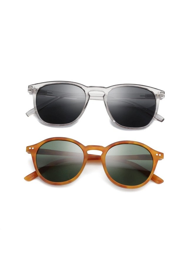 ZENOTTIC Polarized Sunglasses For Women Men: Retro Shades Round | Square Frame Uv Protection 2 Pack - Image 3