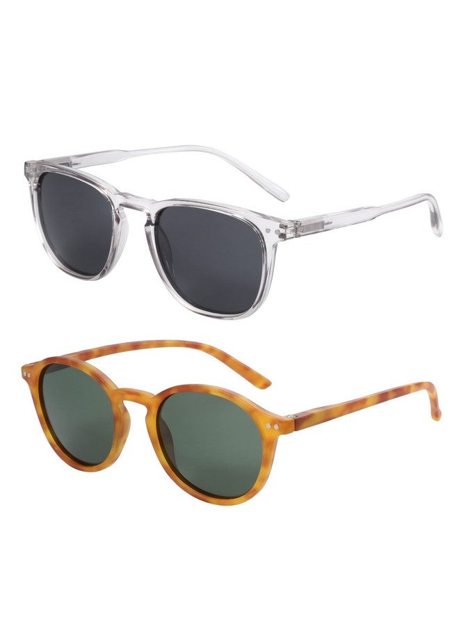 ZENOTTIC Polarized Sunglasses For Women Men: Retro Shades Round | Square Frame Uv Protection 2 Pack - Image 1