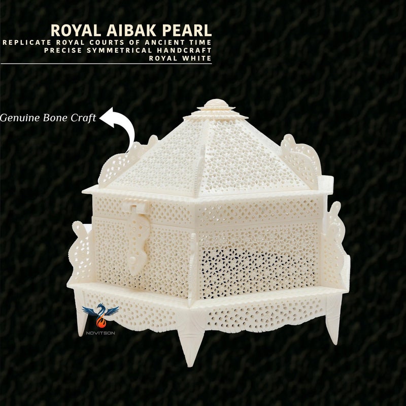 Novitson Royal Aibak Pearl Dome Jewel Box – Handcrafted Limited Edition | AnimalBone Exterior, Velvet Interior | Vintage Keepsake Storage for Valuables & Decor - Image 2