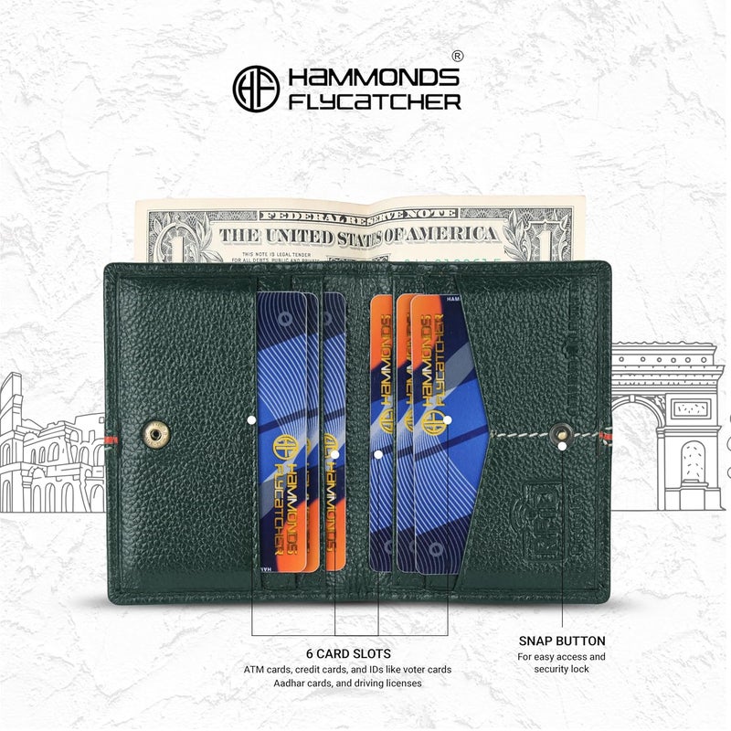 HAMMONDS FLYCATCHER Genuine Leather Card Holder Wallet for Man & Women, RFID Protected ATM/Credit Card Holder Wallet for Men with 6 Slots, Gift for Men, Father, Husband, Boyfriend - Design Green - Image 5