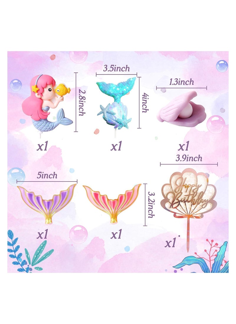 KASTWAVE Mermaid Cake Topper, 6 Pcs Under the Sea Cake Decoration Seashell Cake Topper Mermaid Tail Cake Topper Mermaid Party Supplies Sea Star Cake Toppers  - Image 5