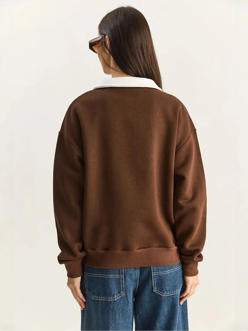 Bianco Lucci Dark Mocha Brown LUCCI Oversized Printed Sweatshirt for Women | Best Price UAE