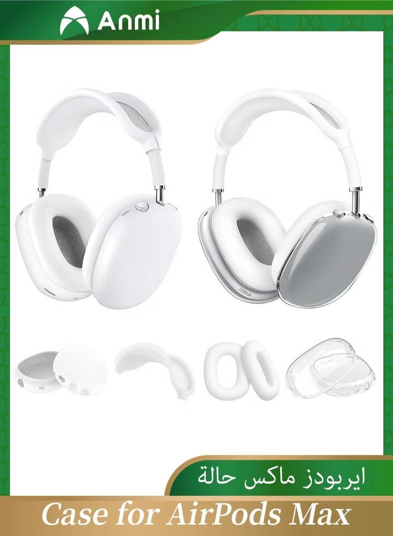 Anmi Anmi 4 in 1 Clear Silicone Case Cover for AirPods Max Headphones (White)