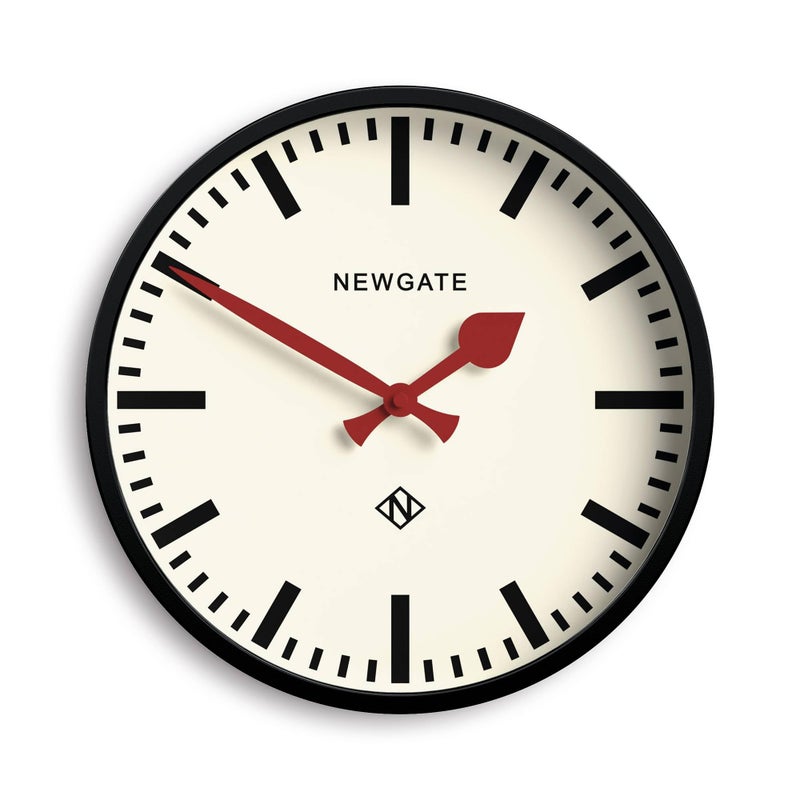 NEWGATE Luggage wall clock  Retro modern designed station clock  30cm  Deep metal case with black hands  Mid century inspired for kitchen living room or office