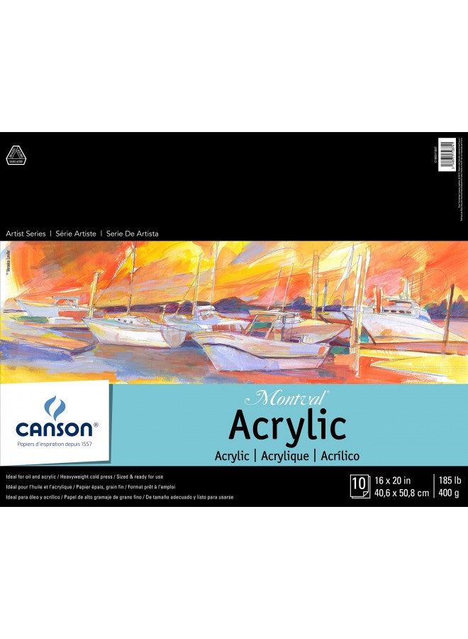Canson Artist Series Acrylic Paper, Foldover Pad, 16x20 inches, 10 Sheets (185lb/400g) - Artist Paper for Adults and Students