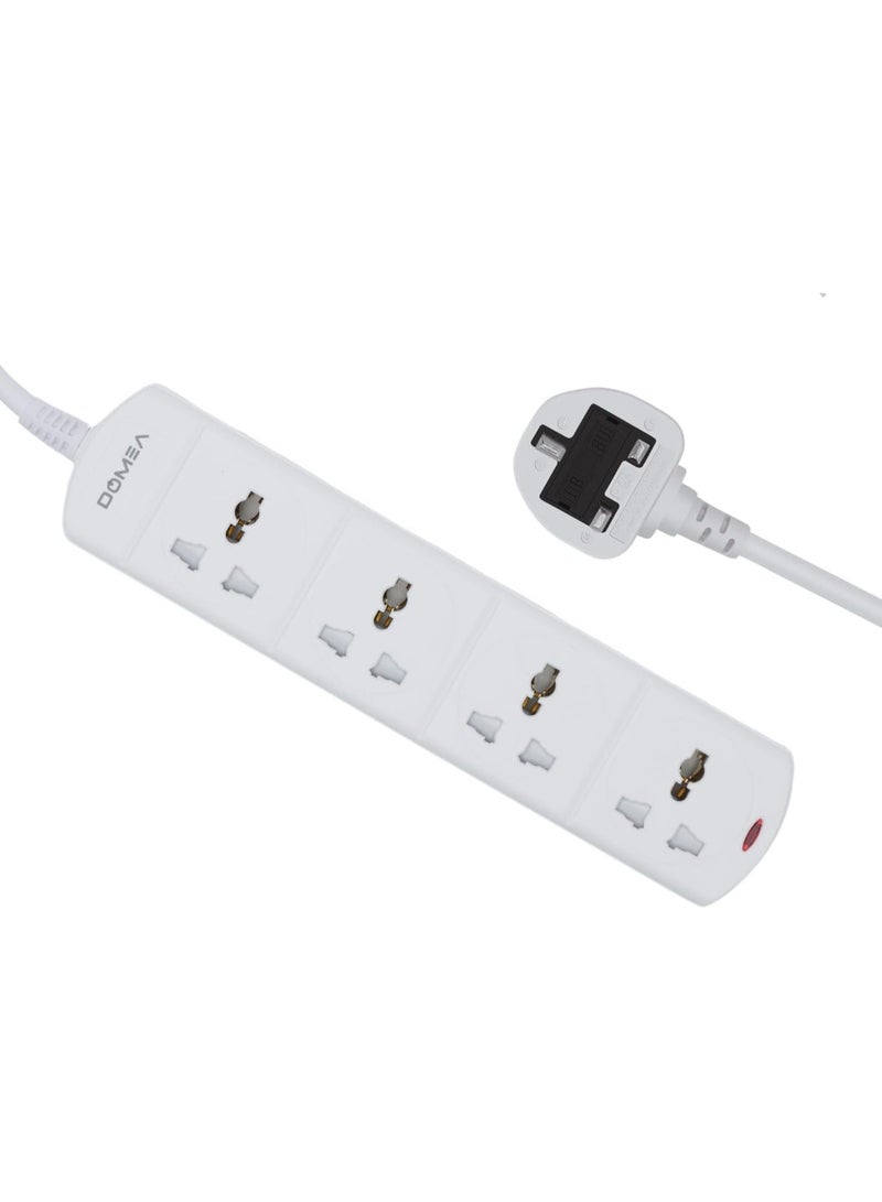 DOMEA Multi-Way Power Extension Strip, 4 Outlet, Universal Socket Design, 3-Meter Cable - Surge Protected, Charging Station for Home, Office, Kitchen, Apartment - White-AX136 - Image 1