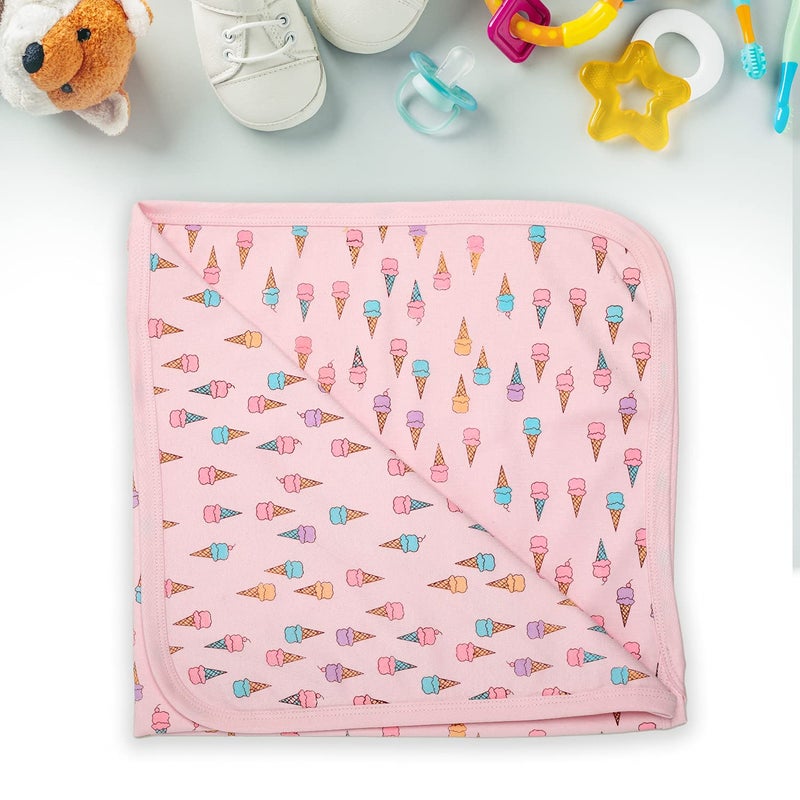 Luvlap Cotton Hooded Wrapper-Baby Towel for New Born | Big Size 75cm x 75cm | Soft, Safe &Skin-Friendly | Perfect for Newborns 0-12 Months | Lightweight & Travel Friendly, Ice Cream Print-Pink - Image 4