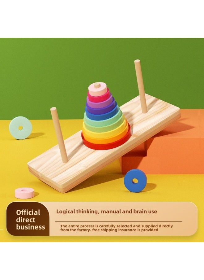 null - Wooden 6-Layer 8-layer 10-layer Hannover Tower Children's Puzzle Building Blocks Primary School Children's Toys Gift Stalls Toy Wholesale-Color:Six-layer Boxed Tower Of Hannover-Specifications:Tower Of Hannover - Image 1