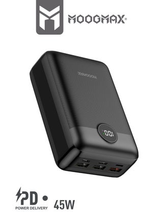 30000mAh Power bank, 45W with six outlets, supports fast charging and a digital display screen, compatible with all devices and can charge a laptop with, in black - view 3