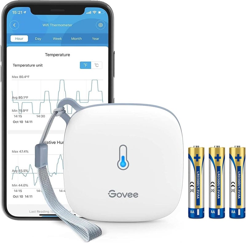 جوفي مقياس حرارة ورطوبة WiFi، مستشعر ذكي للرطوبة ودرجة الحرارة مع تنبيهات تطبيق، تخزين وتصدير بيانات مجاني لمدة عامين، مراقبة عن بُعد لاسلكية - Image 1