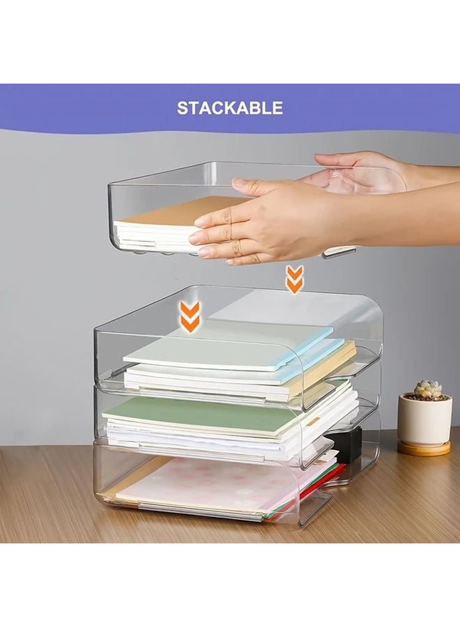 قطعتين من أدراج الرسائل الواسعة الشفافة، منظم أوراق قابل للتكديس، حامل تخزين مكتبي مقاس A4 - Image 5