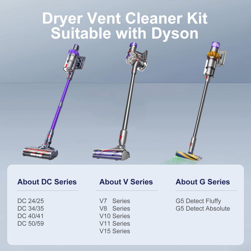 Nukisa Dryer Lint Vacuum Attachment Compatible with Dyson V15 V12 V11 V10 V8 V7 Gen5 Cordless Vacuum Cleaner, Flexible Dryer Vent Cleaner Kit Lint Removal Tool Purple (ã€V7V8-V15ã€‘Dryer Lint Vacuum Attachment) - Image 2