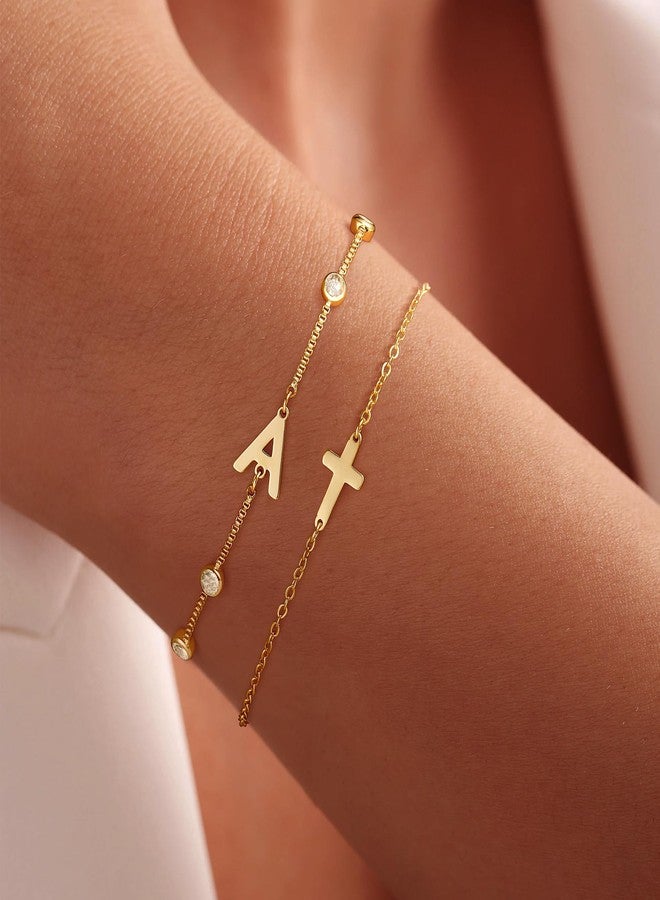 JIAOGE Dainty Gold Bracelets for Women - A Initial Bracelet Cross Bracelet for Women Gold Bracelets for Girls Kids Teen Girl Gifts for Girls Baptism Religious Christian Gifts for Womens Gold Jewelry - Image 2