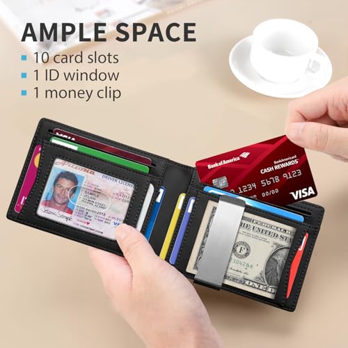 RUNBOX Money Clip Slim Wallets for Men RFID Blocking 11 Card Holder Minimalist Small Leather Bifold Men's Front Pocket Wallet Gift Box - Image 2